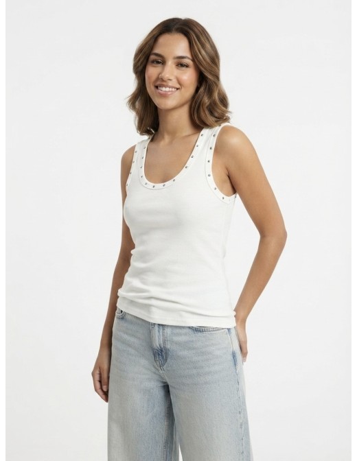 TOP DÉBARDEUR À BORDS CLOUTÉS BLANC- FEMME