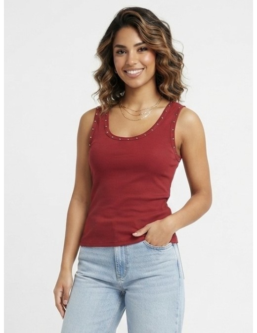 TOP DÉBARDEUR À BORDS CLOUTÉS ROUGE - FEMME