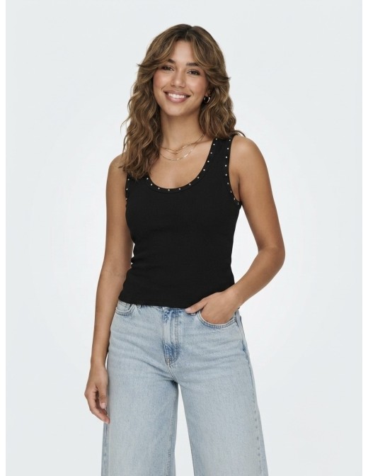 TOP DÉBARDEUR À BORDS CLOUTÉS NOIR - FEMME