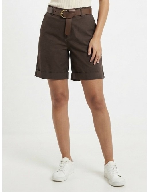 SHORT CHINO CHOCOLAT AVEC CEINTURE - FEMME