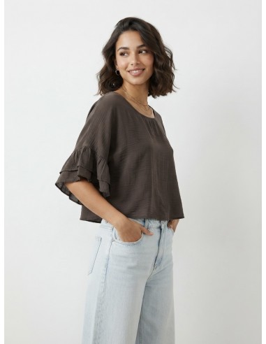 TOP À MANCHES VOLANTS CHOCOLAT - FEMME