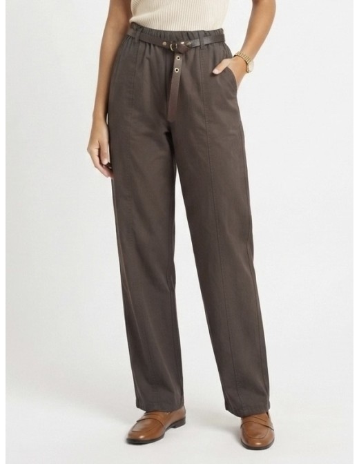 PANTALON CARROT ET CEINTURE CHOCOLAT - FEMME