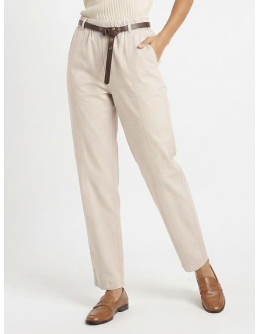 PANTALON CARROT ET CEINTURE BEIGE - FEMME