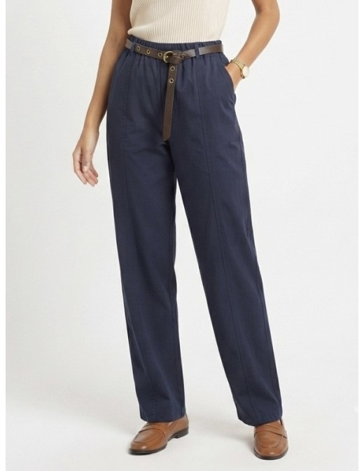 PANTALON CARROT ET CEINTURE BLEU MARINE - FEMME