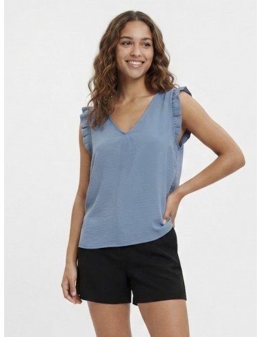 TOP FLUIDE BLEU À DÉTAILS VOLANTS -...