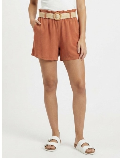 SHORT FLUIDE TERRACOTTA AVEC CEINTURE NATTÉE - FEMME