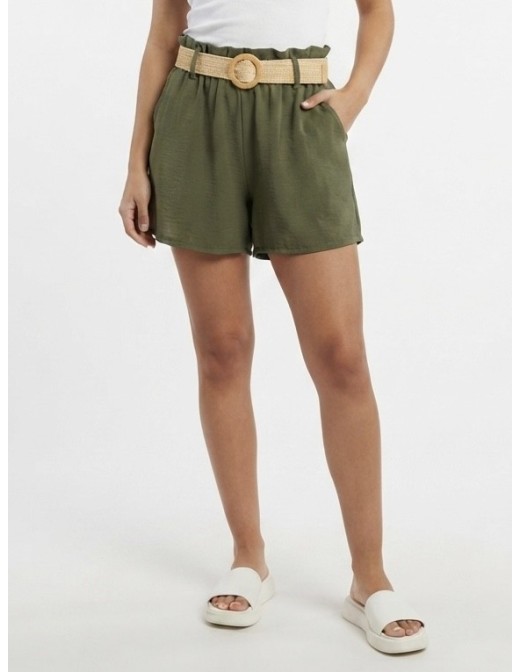 SHORT FLUIDE KAKI AVEC CEINTURE NATTÉE - FEMME