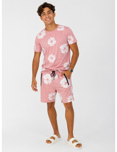 ENSEMBLE T-SHIRT + SHORT FLEURIE ROSE...