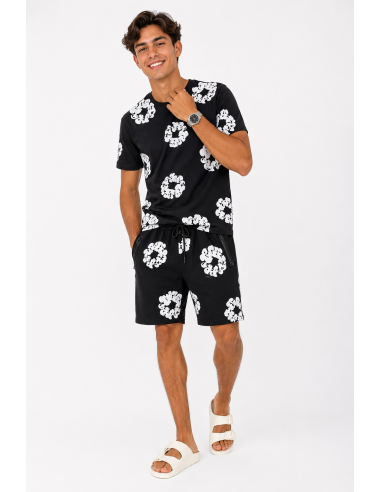 ENSEMBLE T-SHIRT + SHORT FLEURIE NOIR...