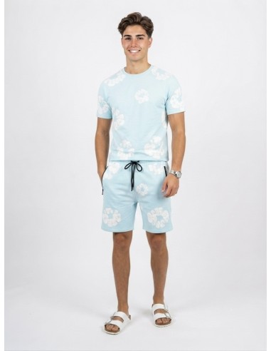 ENSEMBLE T-SHIRT + SHORT FLEURIE BLEU...