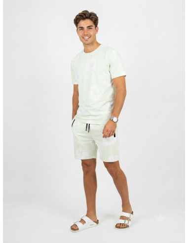 ENSEMBLE T-SHIRT + SHORT FLEURIE VERT...