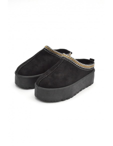 Bottines chaussons en velours compensés noires - femme - 36 à 41 - Accueil