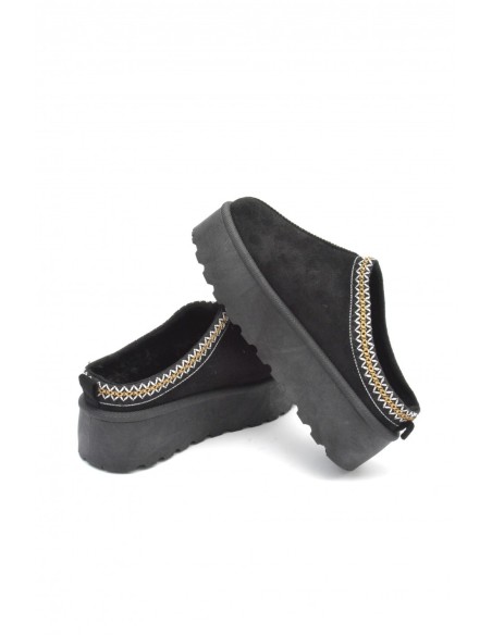 Bottines chaussons en velours compensés noires - femme - 36 à 41 - Accueil