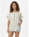 TOP BOHÈME À RAYURES ET MANCHES VOLANTÉES VERT - FEMME
