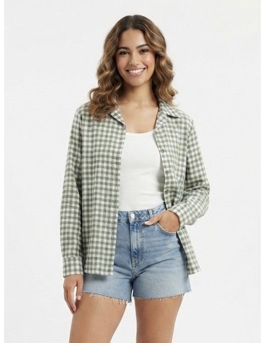 CHEMISE VICHY TEXTURÉ VERTE - FEMME