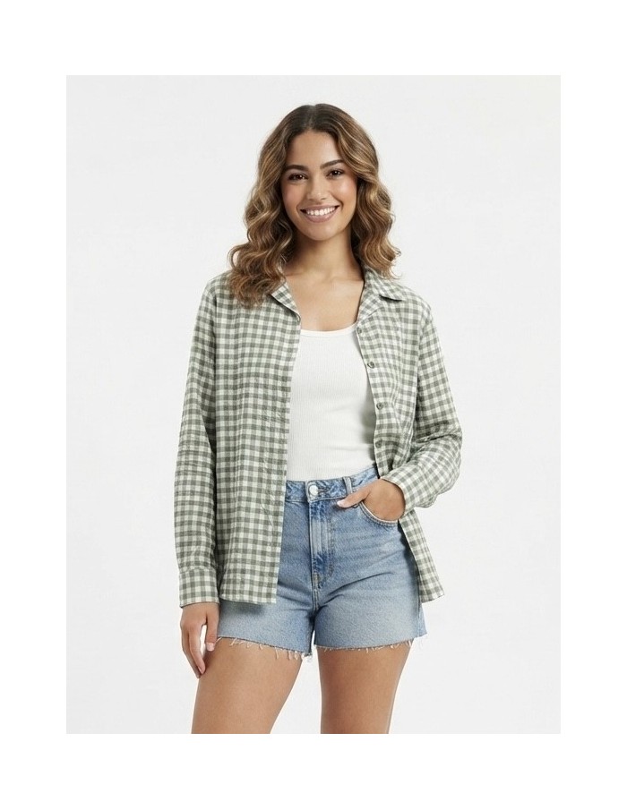 CHEMISE VICHY TEXTURÉ VERTE - FEMME