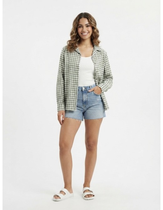 CHEMISE VICHY TEXTURÉ VERTE - FEMME 2