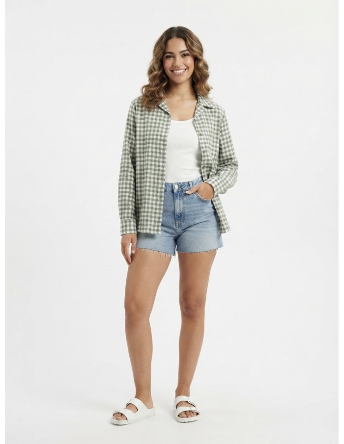CHEMISE VICHY TEXTURÉ VERTE - FEMME