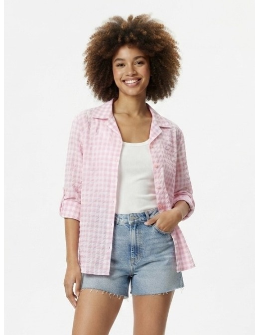 CHEMISE VICHY TEXTURÉ ROSE - FEMME