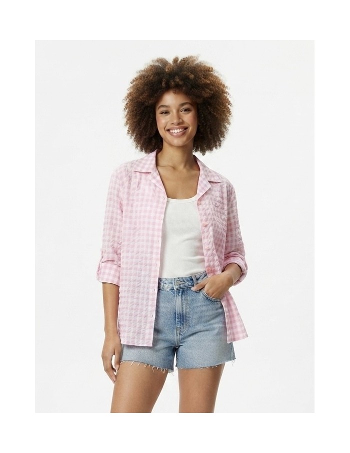 CHEMISE VICHY TEXTURÉ ROSE - FEMME