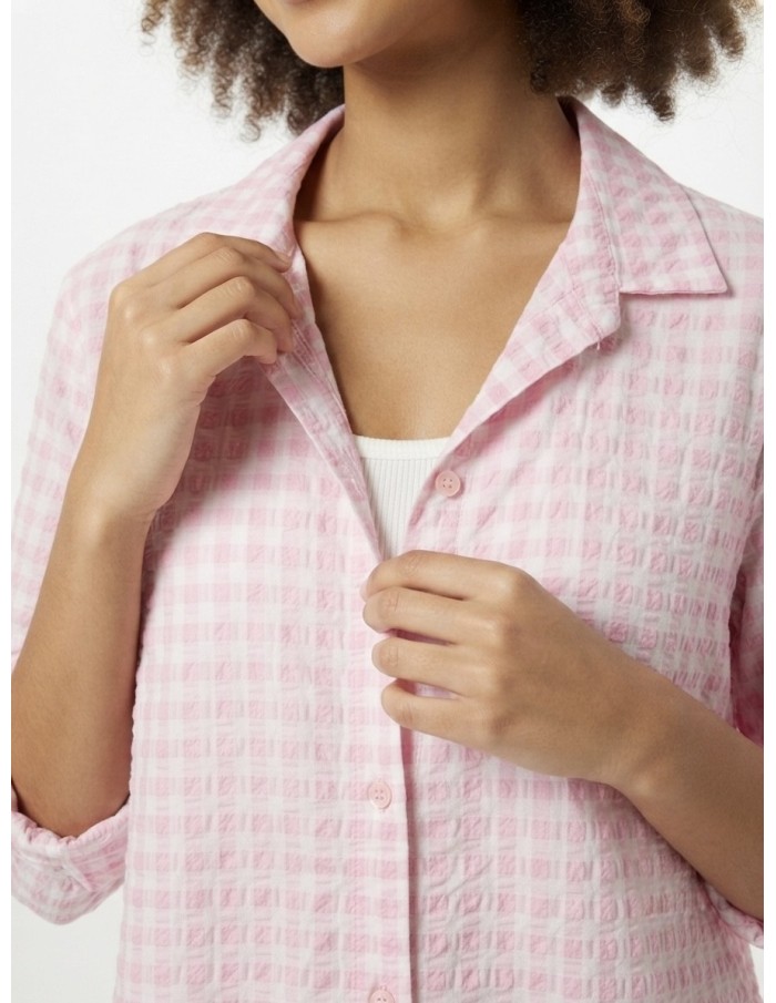 CHEMISE VICHY TEXTURÉ ROSE - FEMME