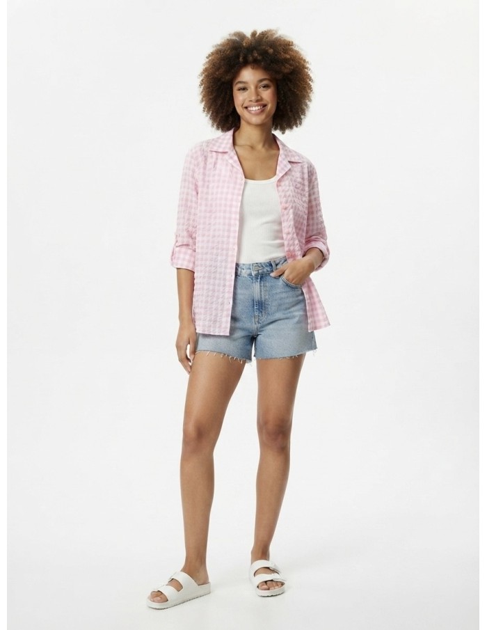 CHEMISE VICHY TEXTURÉ ROSE - FEMME