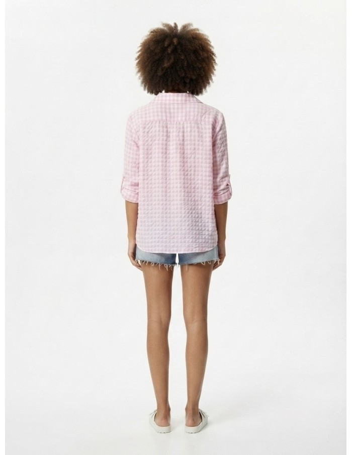 CHEMISE VICHY TEXTURÉ ROSE - FEMME