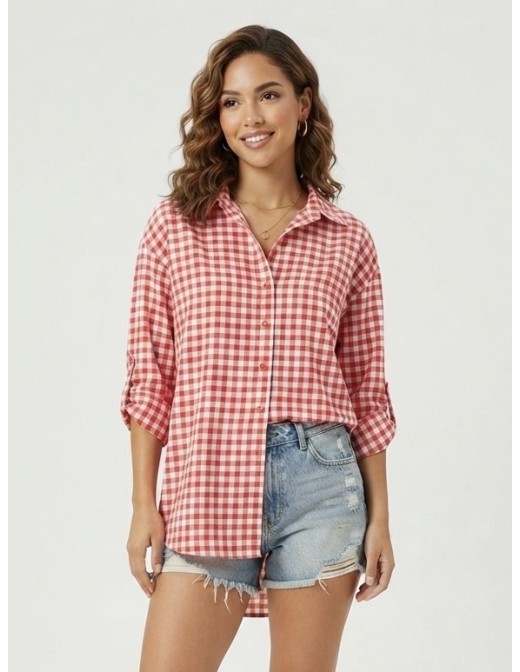 CHEMISE VICHY TEXTURÉ ROUGE - FEMME