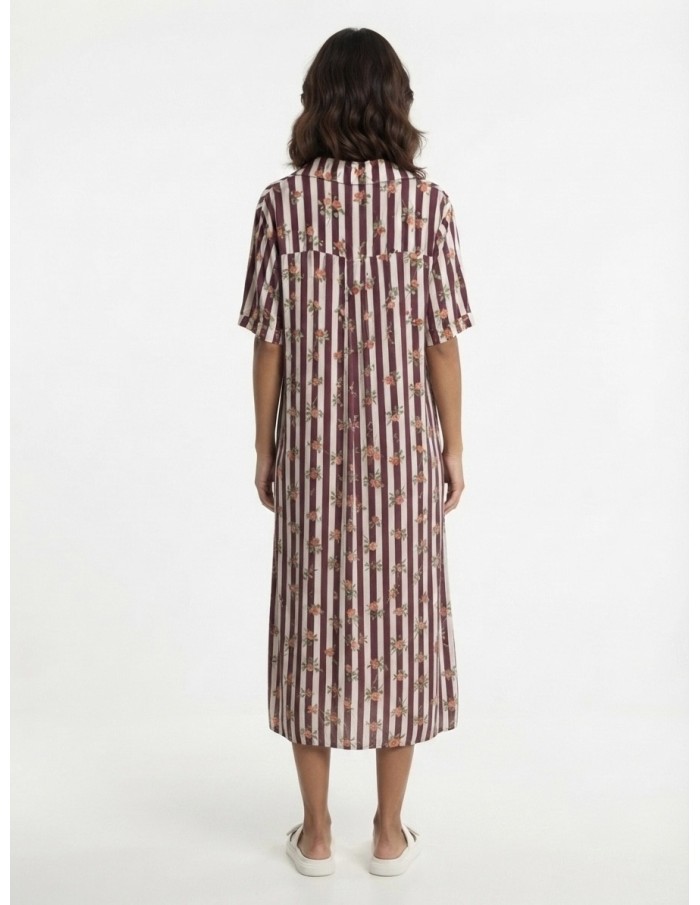 ROBE COL V RAYURES BORDEAUX ET ROSES - FEMME