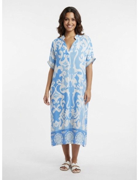 ROBE TUNIQUE IMPRIMÉ BAROQUE BLEU ET BLANC - FEMME