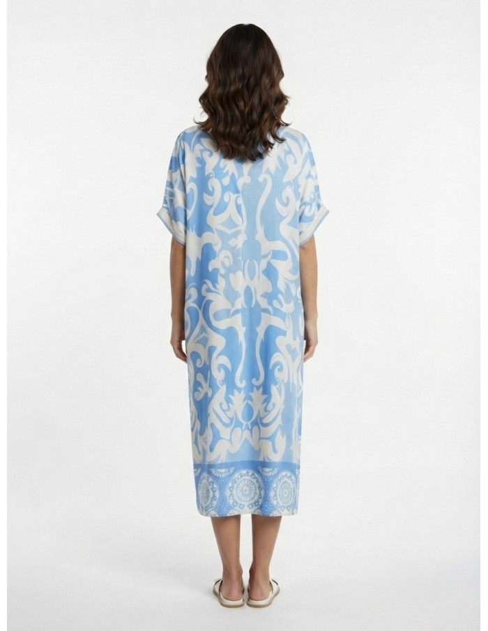 ROBE TUNIQUE IMPRIMÉ BAROQUE BLEU ET BLANC - FEMME