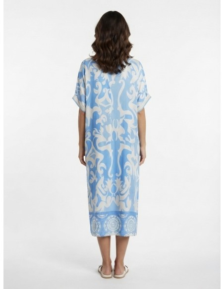 ROBE TUNIQUE IMPRIMÉ BAROQUE BLEU ET BLANC - FEMME