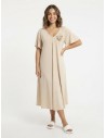 ROBE BEIGE DÉTAIL ROSE FLEURIE - FEMME