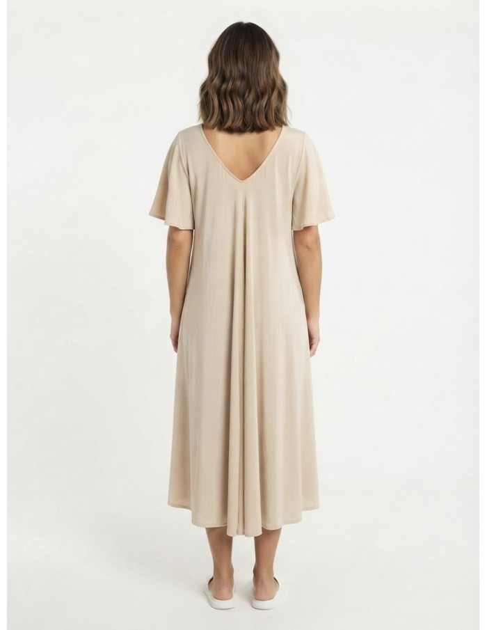 ROBE BEIGE DÉTAIL ROSE FLEURIE - FEMME