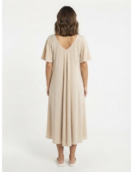 ROBE BEIGE DÉTAIL ROSE FLEURIE - FEMME