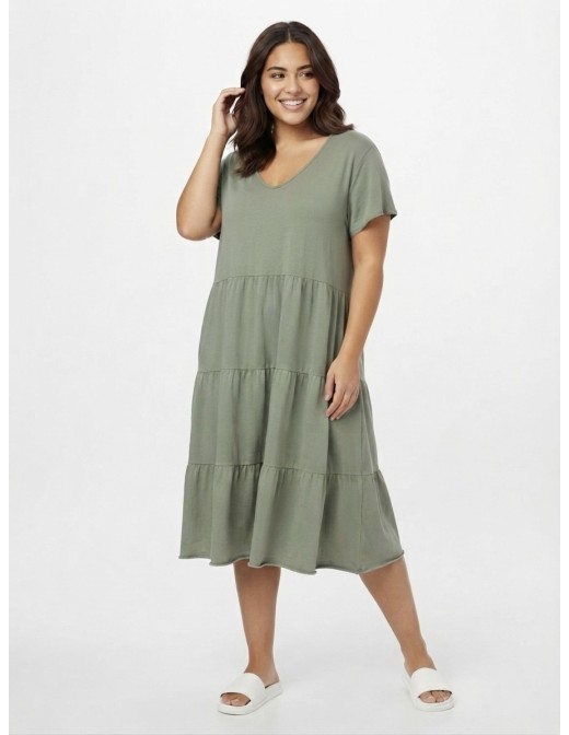 ROBE VERTE À VOLANTS  - FEMME
