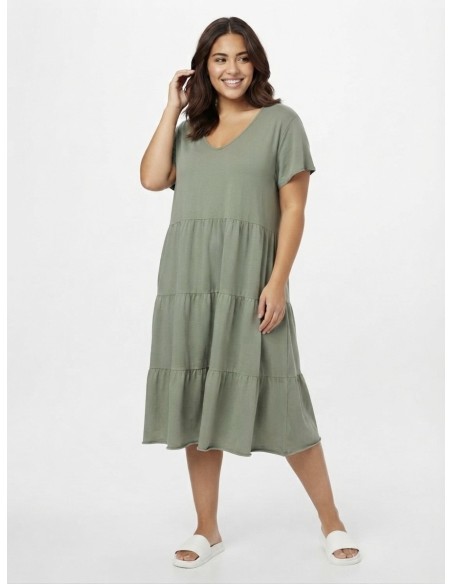 ROBE VERTE À VOLANTS  - FEMME