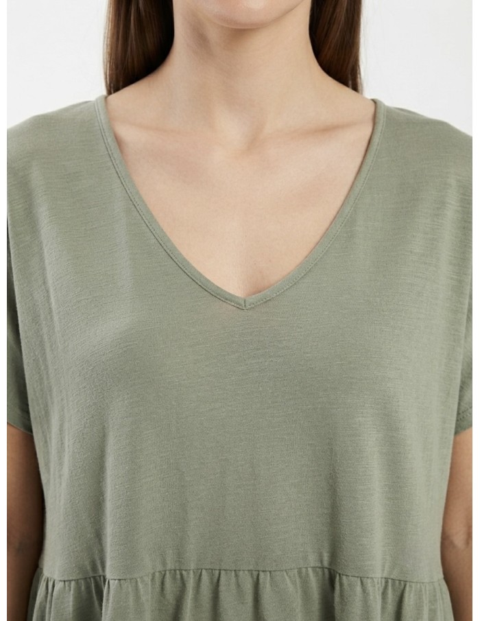 ROBE VERTE À VOLANTS  - FEMME