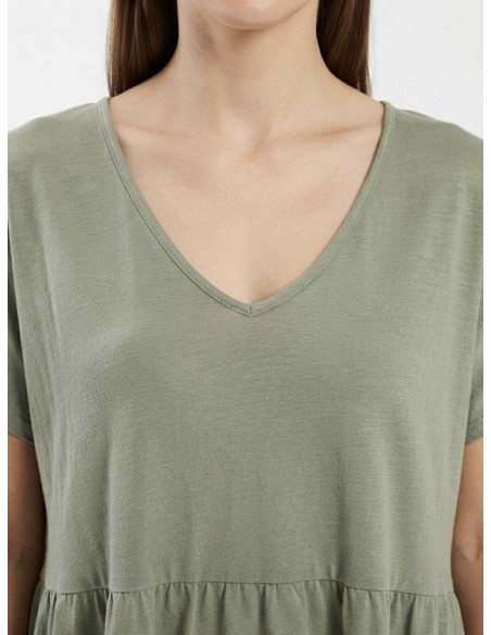 ROBE VERTE À VOLANTS  - FEMME