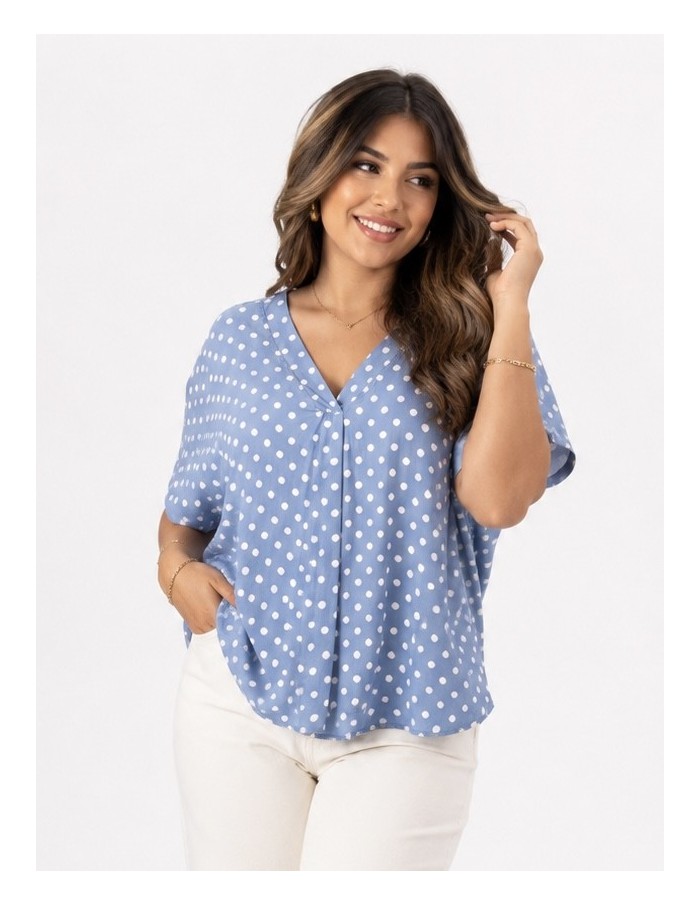 TOP FLUIDE BLEU À POIS - FEMME