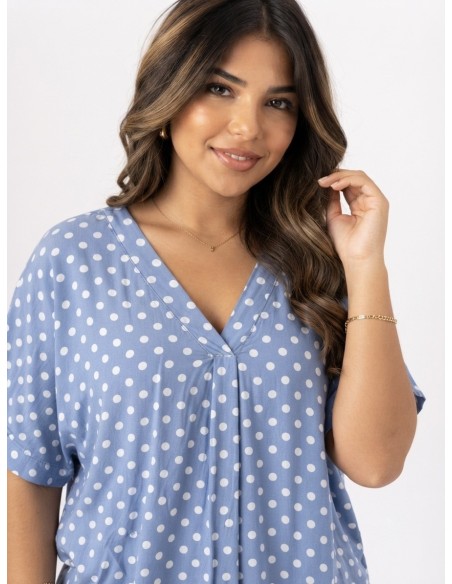 TOP FLUIDE BLEU À POIS - FEMME