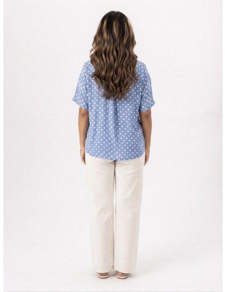 TOP FLUIDE BLEU À POIS - FEMME