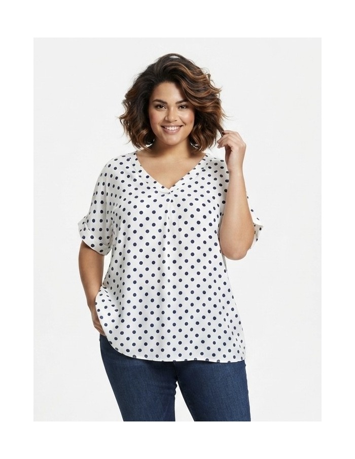 TOP FLUIDE BLANC À POIS - FEMME