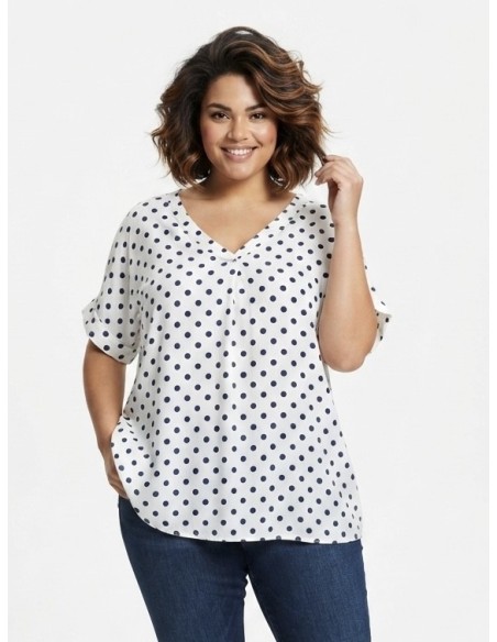 TOP FLUIDE BLANC À POIS - FEMME