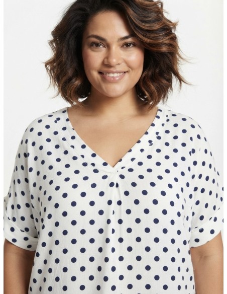 TOP FLUIDE BLANC À POIS - FEMME