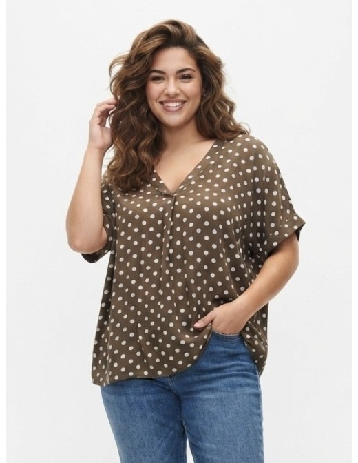 TOP FLUIDE MARRON À POIS - FEMME