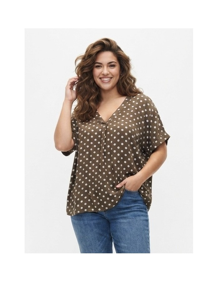 TOP FLUIDE MARRON À POIS - FEMME