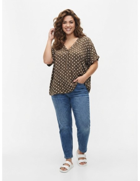 TOP FLUIDE MARRON À POIS - FEMME