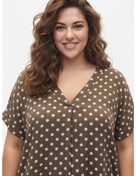 TOP FLUIDE MARRON À POIS - FEMME
