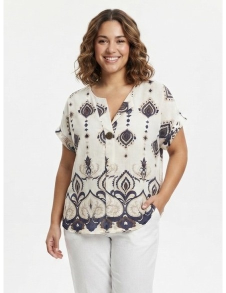 TOP BOHÈME ÉCRU À MOTIFS PAISLEY - FEMME